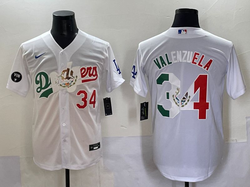 Men 2025 Los Angeles Dodgers 34 Valenzuela White Nike MLB Jersey style 7032